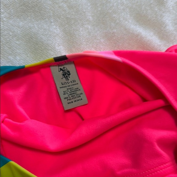 Kids Striped One Piece Swimsuit - Pink and Green - Picture 3 of 3